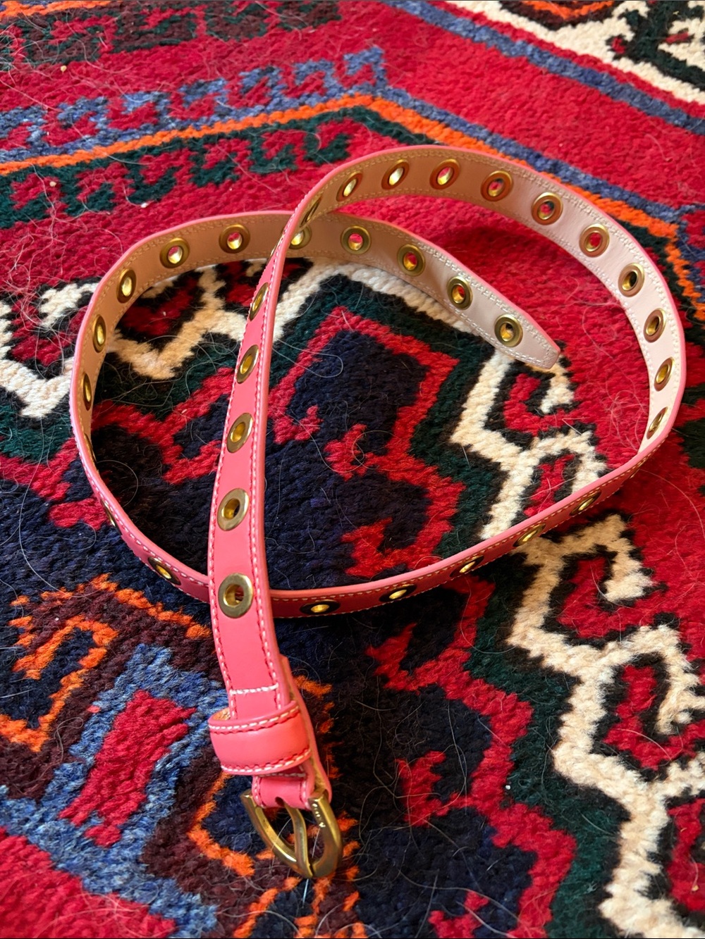 Pink Grommet Detail Women’s Coach Leather Belt